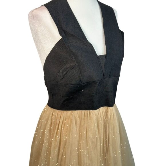 Black & Gold Windsor Backless Party Dress With Glitter Tulle Overlay Size L - Picture 4 of 9